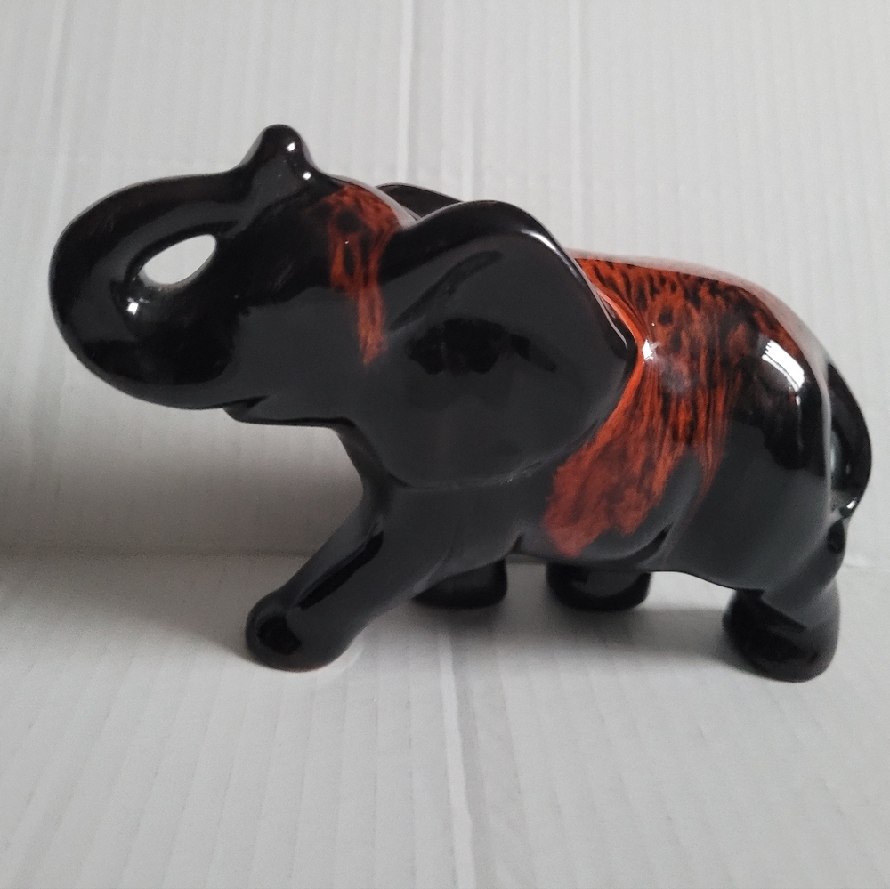 Vintage Canuck Pottery Elephant Drip Glaze Red Black Canada